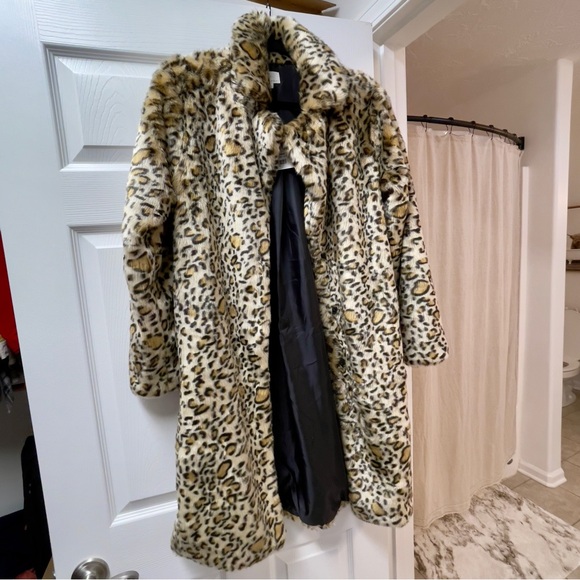 Faux fur leopard coat could fit small peacoat trench pockets snaps mobwife gift - Picture 3 of 12